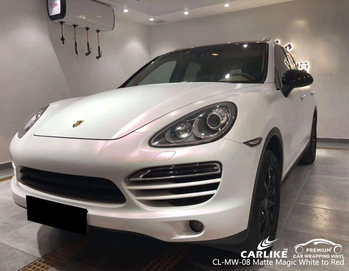 CARLIKE CL-MW-08 MAGIC CHAMELEON MATTE WHITE TO RED VINYL PORSCHE WRAP - CARLIKE WRAP
