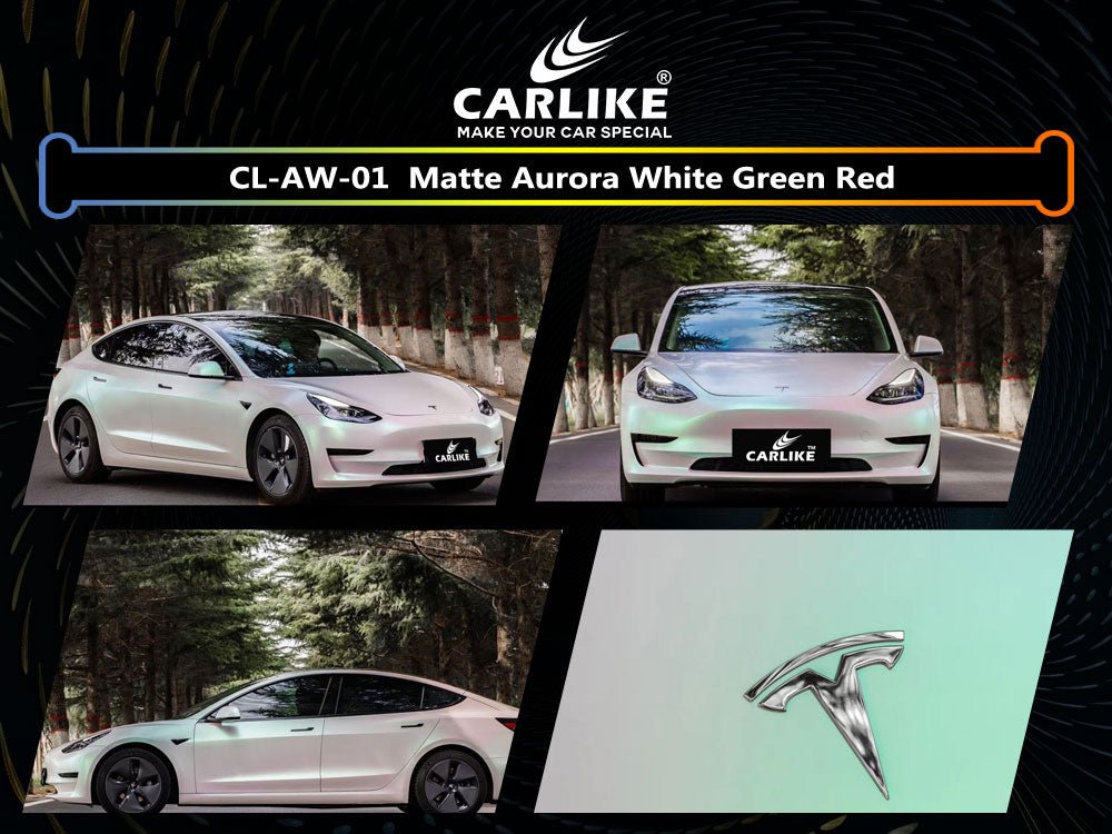 CL-AW-01 MATTE AURORA WHITE GREEN RED VINYL FOR TESLA - CARLIKE WRAP