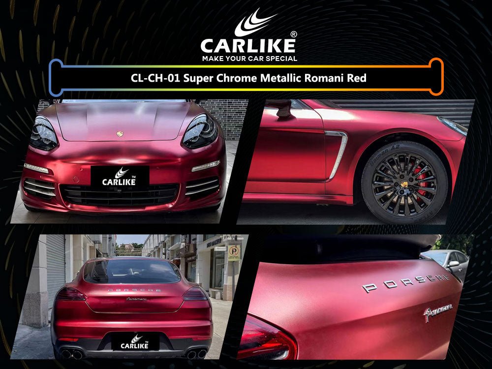 CL-CH-01 SUPER CHROME METALLIC ROMANI RED VINYL FOR PORSCHE - CARLIKE WRAP