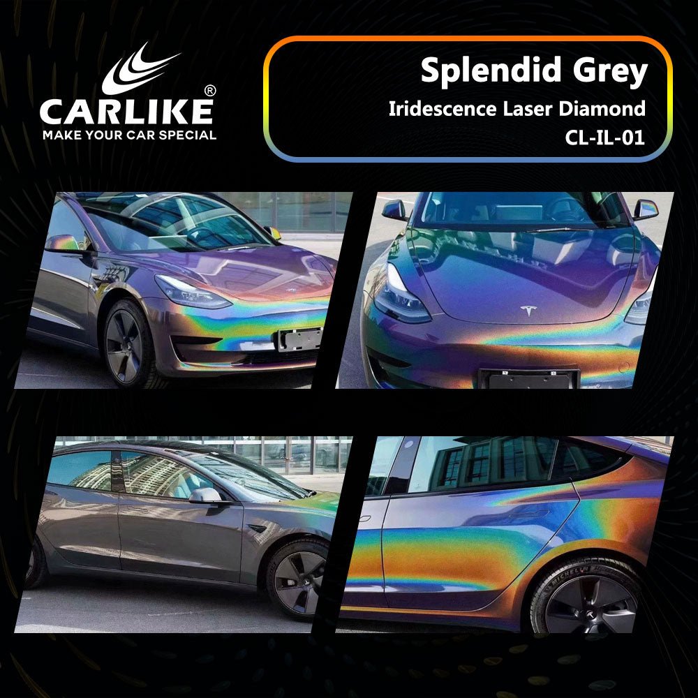 CL-IL-01 IRIDESCENCE LASER DIAMOND SPLENDID GREY VINYL FOR TESLA - CARLIKE WRAP