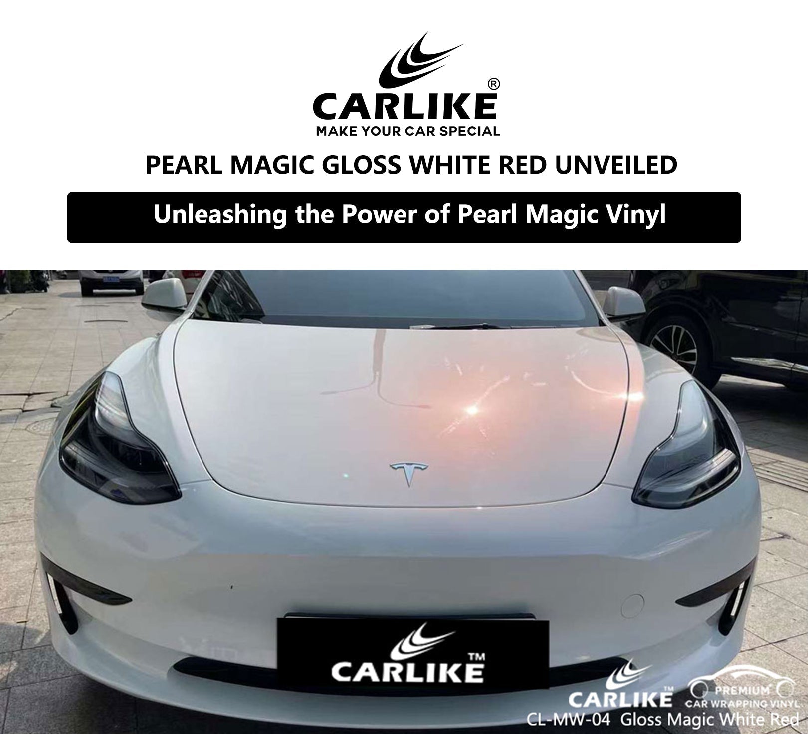 CL-MW-04 Pearl Magic Gloss White Red Vinyl Film Factory - CARLIKE WRAP