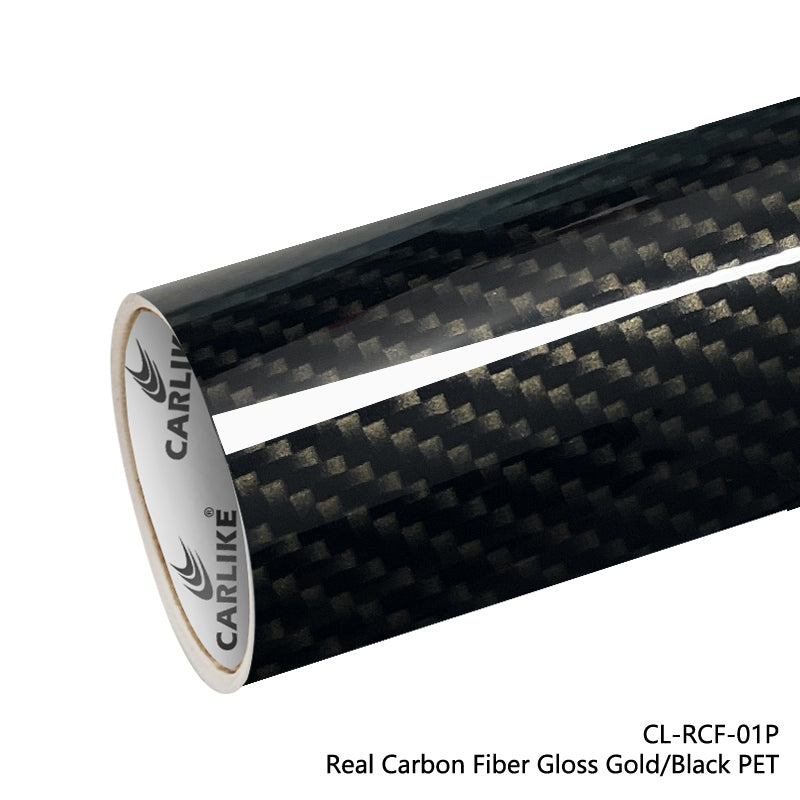 CARLIKE CL-RCF-01P Simulation Fibre de Carbone Brillant Or/Noir Vinyle PET Liner