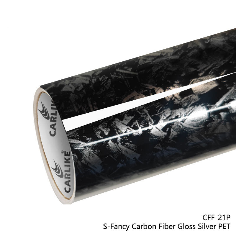 CARLIKE CL - CFF - 21P Small Texture S - Fancy Carbon Fiber Gloss Silver Vinyl PET Liner - CARLIKE WRAP