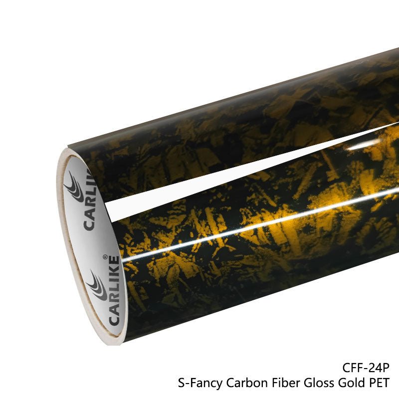 CARLIKE CL - CFF - 24P Small Texture S - Fancy Carbon Fiber Gloss Gold Vinyl PET Liner - CARLIKE WRAP