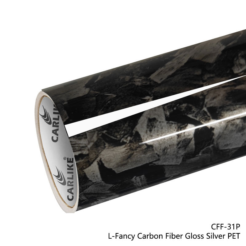CARLIKE CL - CFF - 31P Large Texture L - Fancy Carbon Fiber Gloss Silver Vinyl PET Liner - CARLIKE WRAP