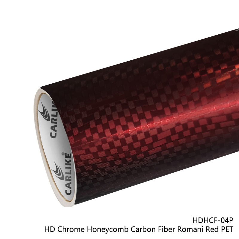 CARLIKE CL - HDHCF - 04P HD Chrome Honeycomb Carbon Fiber Romani Red Vinyl PET Liner - CARLIKE WRAP