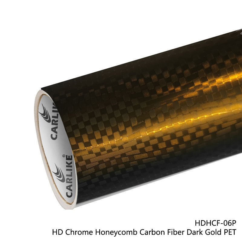 CARLIKE CL - HDHCF - 06P HD Chrome Honeycomb Carbon Fiber Dark Gold Vinyl PET Liner - CARLIKE WRAP