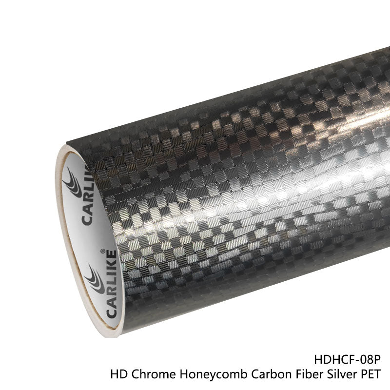 CARLIKE CL - HDHCF - 08P HD Chrome Honeycomb Carbon Fiber Silver Vinyl PET Liner - CARLIKE WRAP