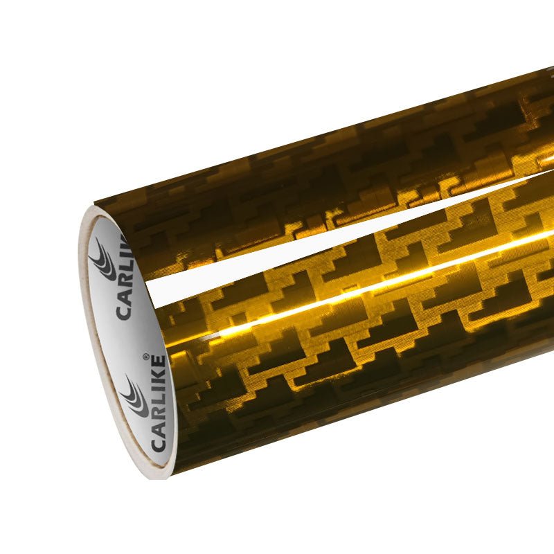 HD Chrome Mechanical Carbon Fiber Gold PET Wrap