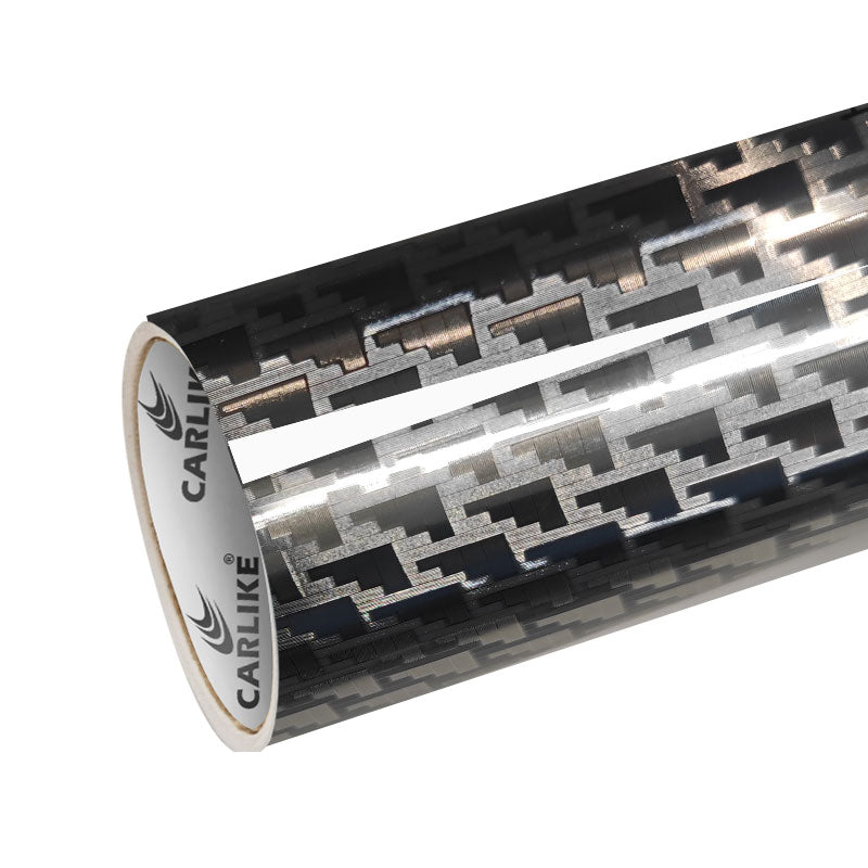 CARLIKE CL - HDJX - 05P HD Chrome Mechanical Carbon Fiber Silver Vinyl PET Liner - CARLIKE WRAP