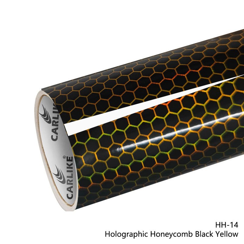 CARLIKE CL - HH - 14 Holographic Honeycomb Black Yellow Vinyl - CARLIKE WRAP