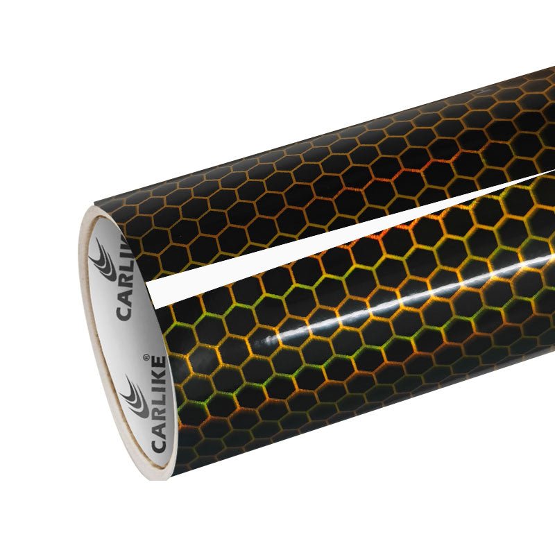 CARLIKE CL - HH - 14 Holographic Honeycomb Black Yellow Vinyl - CARLIKE WRAP