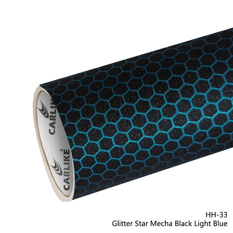 CARLIKE CL - HH - 33 Glitter Star Mecha Black Light Blue Vinyl - CARLIKE WRAP