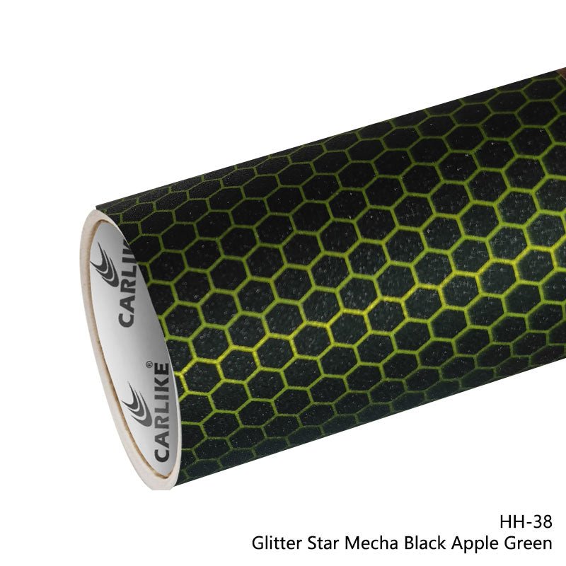 CARLIKE CL - HH - 38 Glitter Star Mecha Black Apple Green Vinyl - CARLIKE WRAP