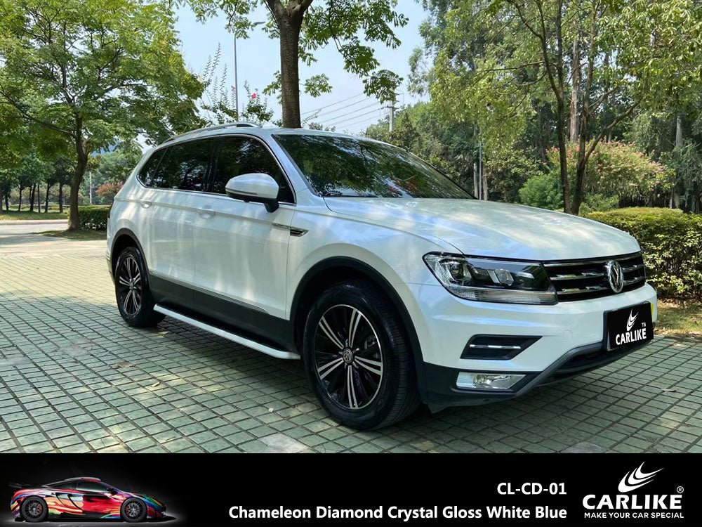 CARLIKE CL-CD-01P Chameleon Diamond Crystal Gloss White Blue Vinyl PET Liner - CARLIKE WRAP