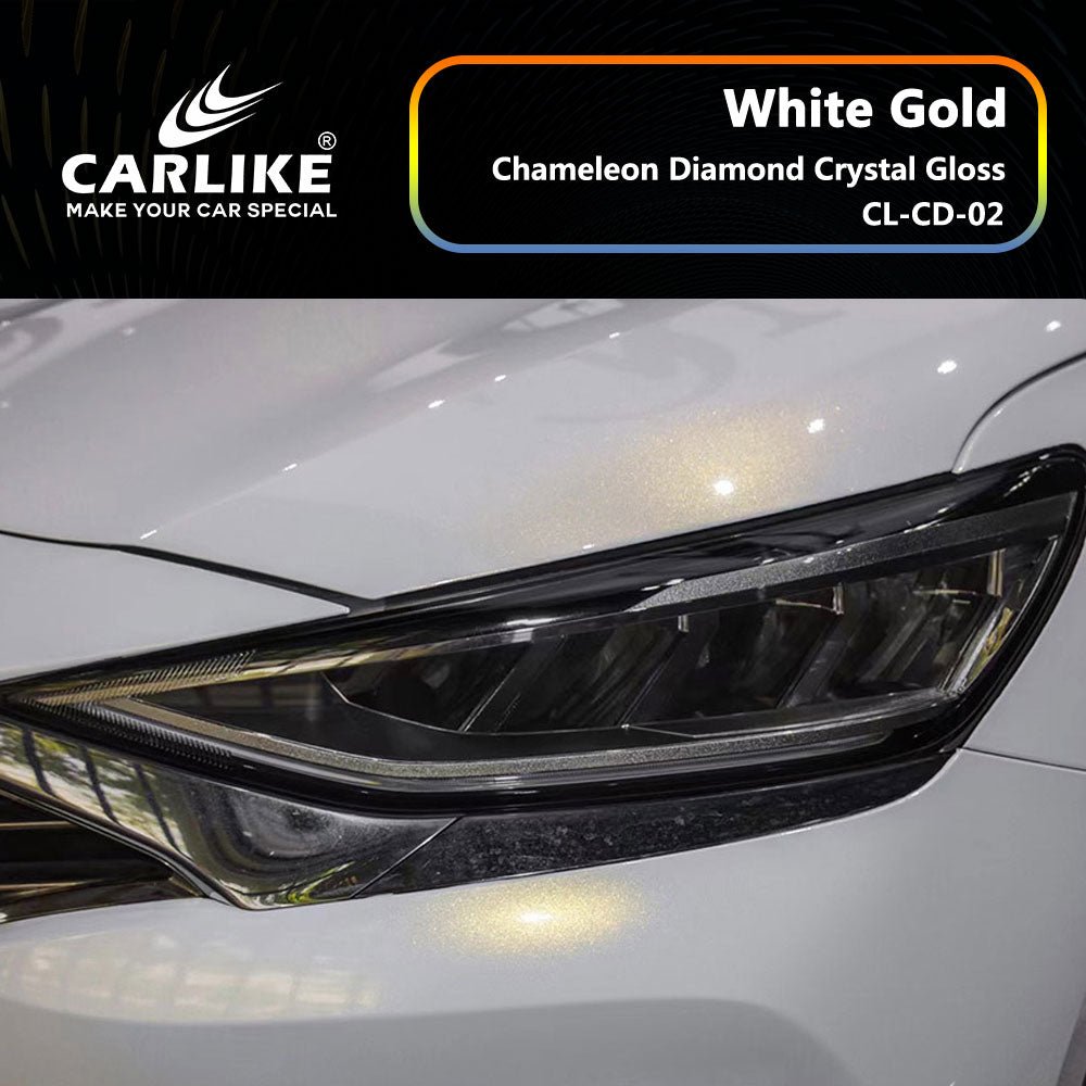 CARLIKE CL-CD-02P Chameleon Diamond Crystal Gloss White Gold Vinyl PET Liner - CARLIKE WRAP