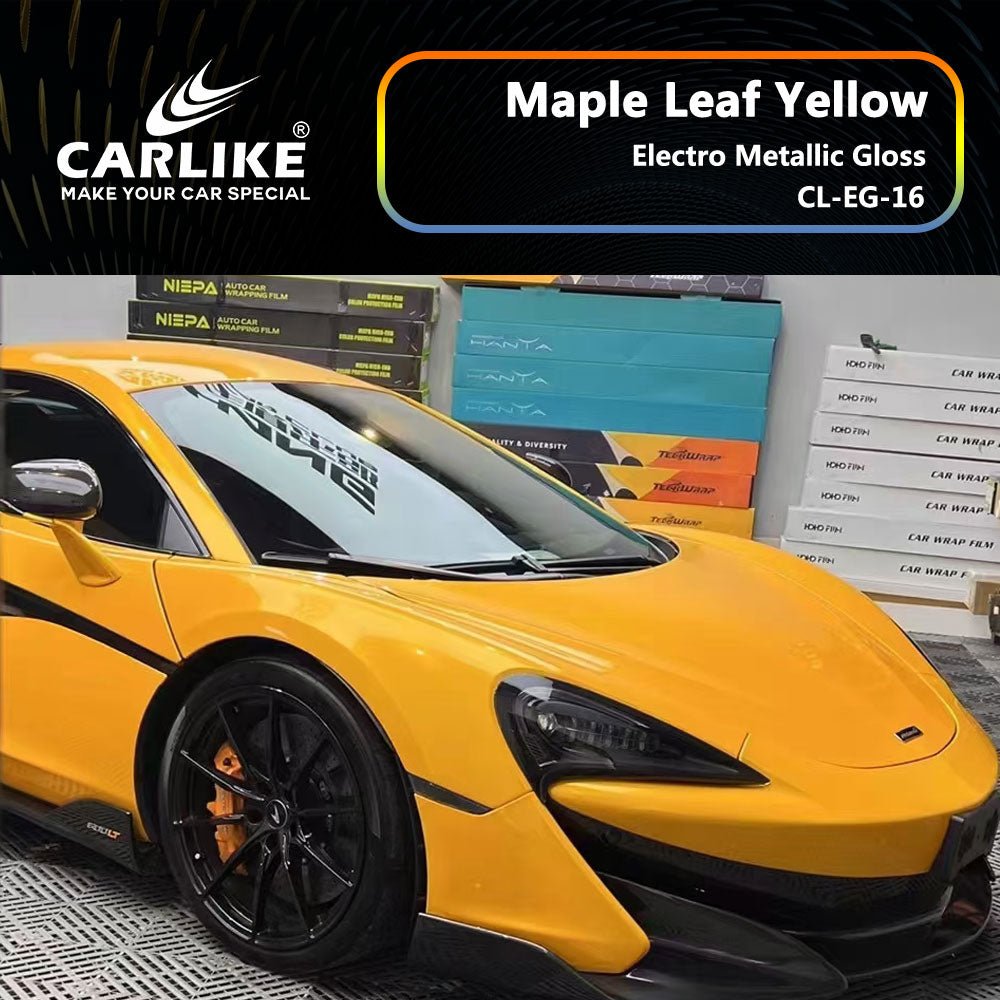 CARLIKE CL-EG-16P Electro Metallic Gloss Maple Leaf Yellow Vinyl PET Liner - CARLIKE WRAP