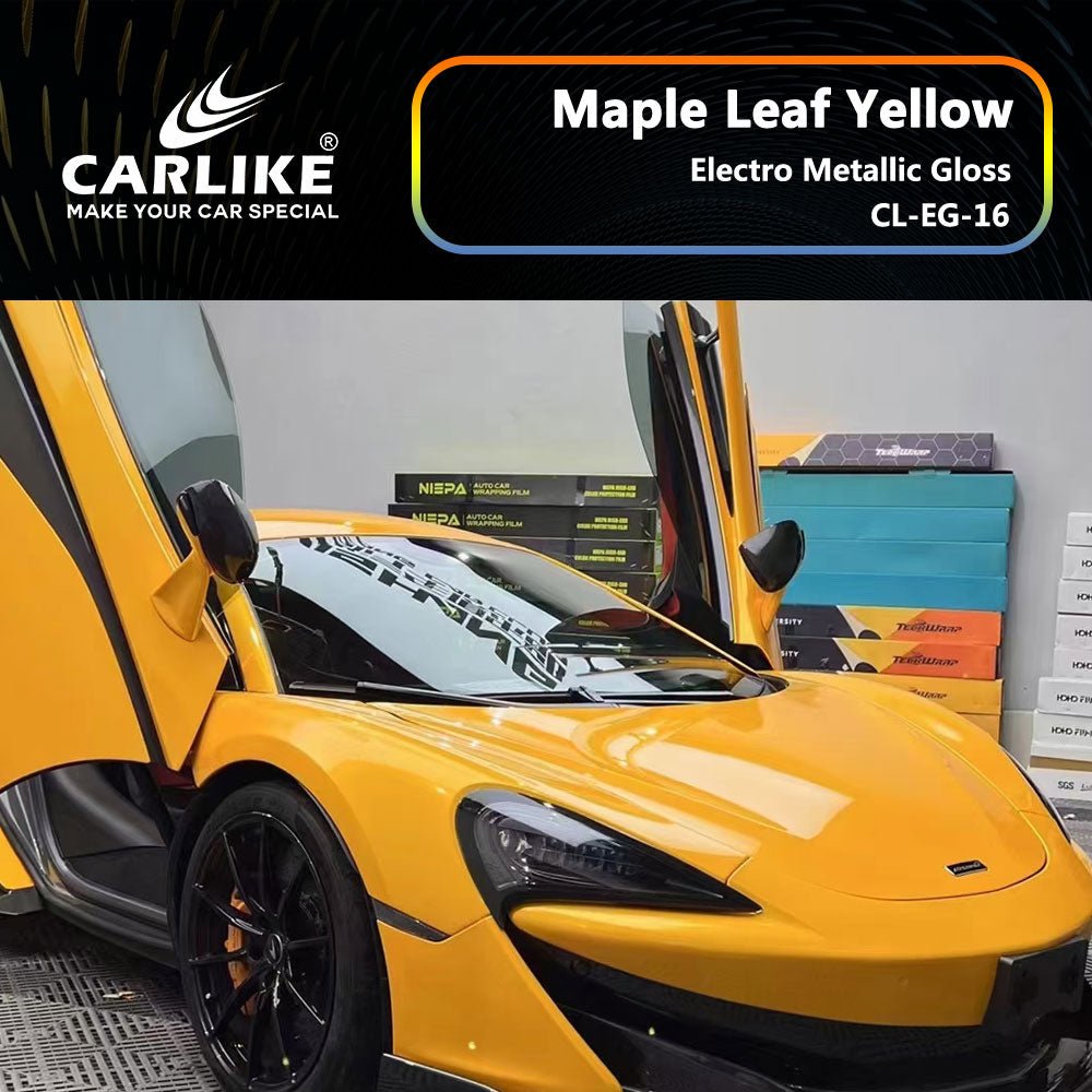 CARLIKE CL-EG-16P Electro Metallic Gloss Maple Leaf Yellow Vinyl PET Liner - CARLIKE WRAP
