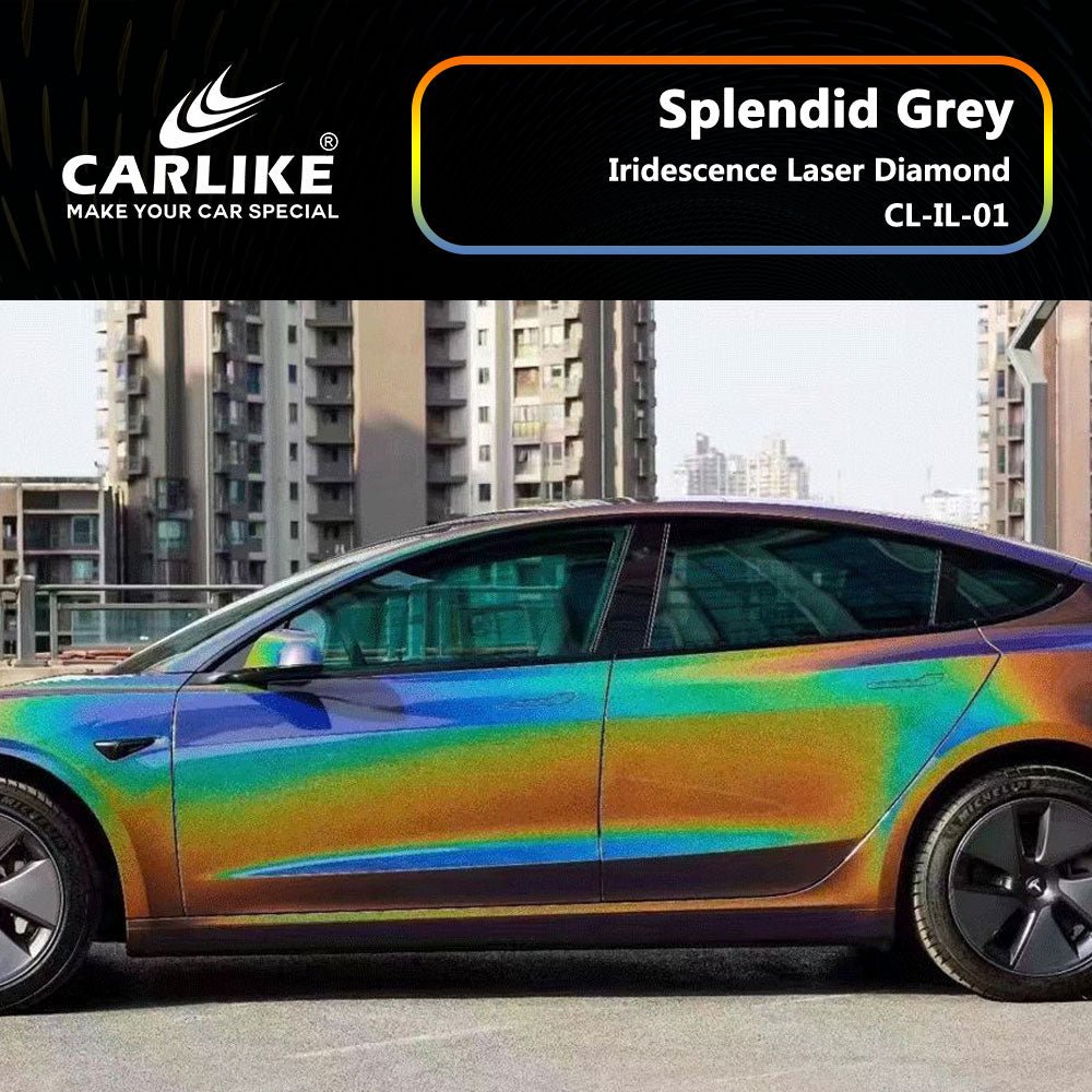 CARLIKE CL-IL-01P Iridescence Laser Diamond Splendid Grey Vinyl PET Liner - CARLIKE WRAP