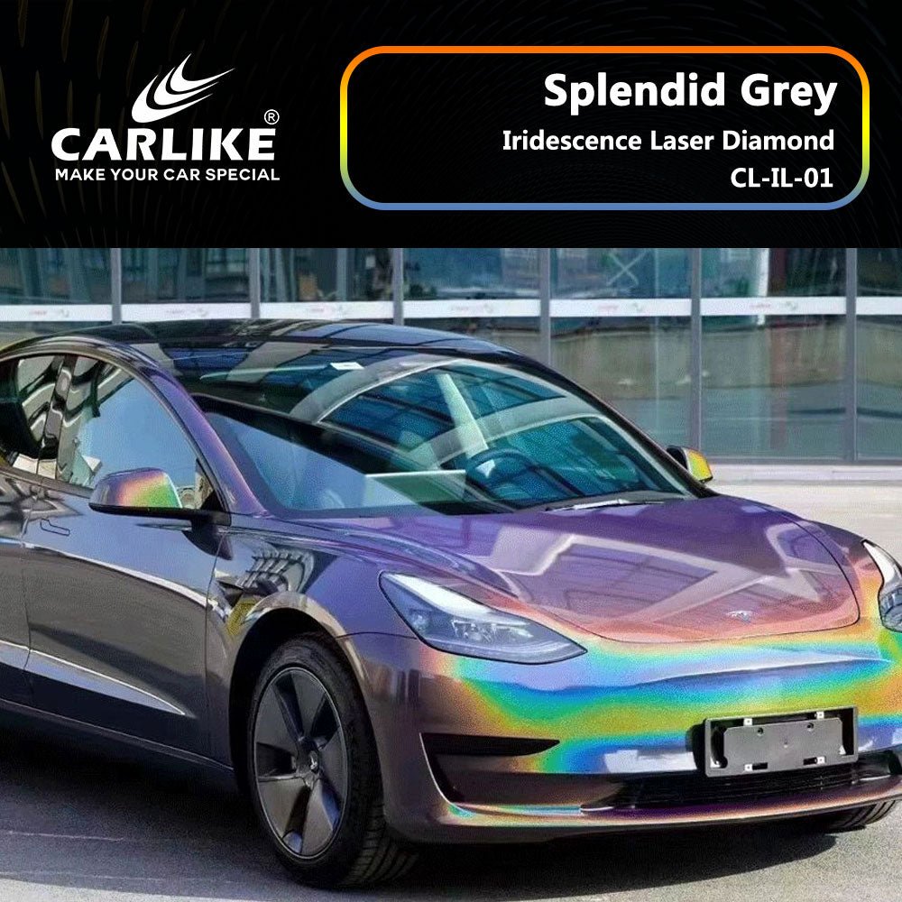 CARLIKE CL-IL-01P Iridescence Laser Diamond Splendid Grey Vinyl PET Liner - CARLIKE WRAP