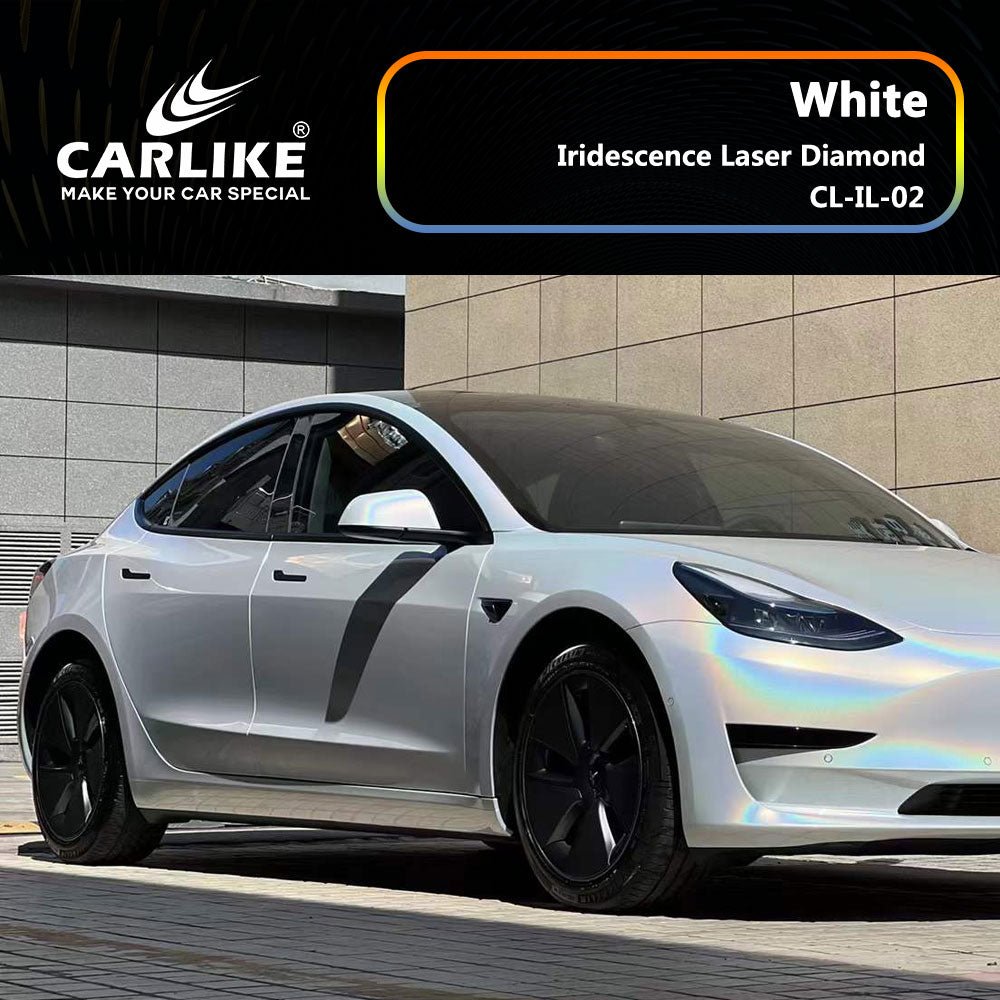 CARLIKE CL-IL-02P Iridescence Laser Diamond White Vinyl PET Liner - CARLIKE WRAP