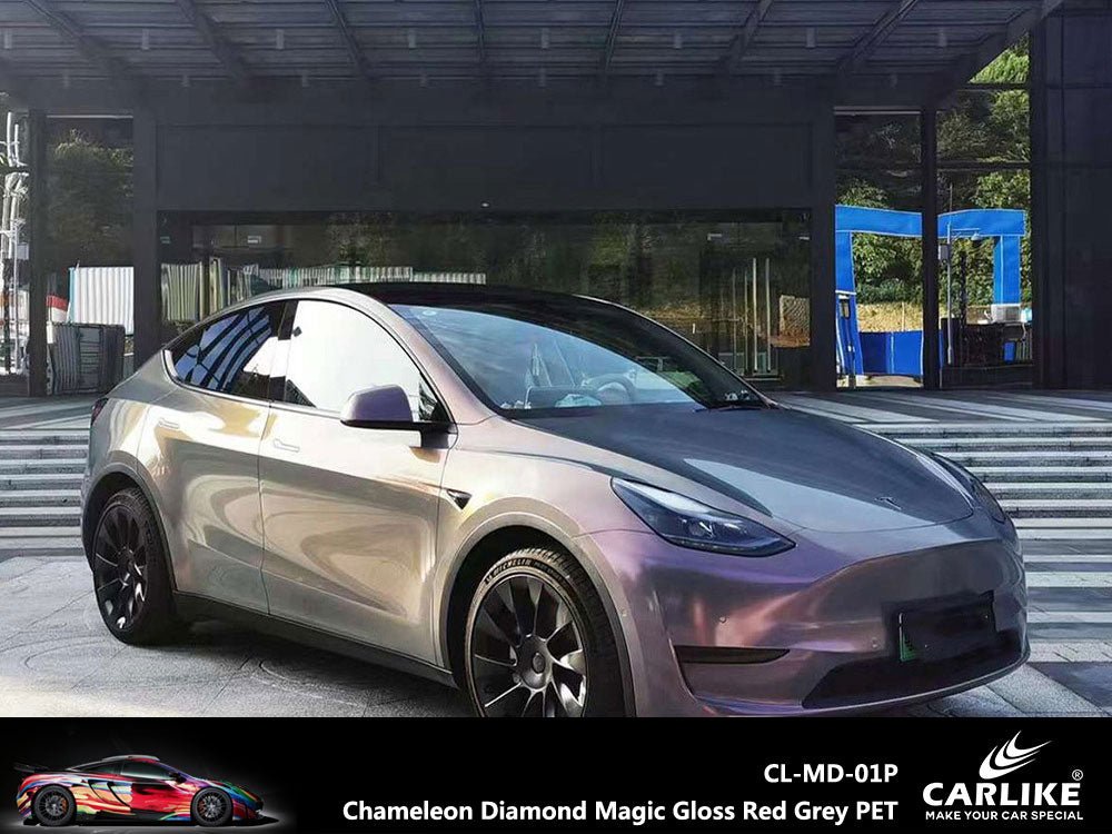 CARLIKE CL-MD-01P Chameleon Diamond Magic Gloss Red Grey Vinyl PET Liner - CARLIKE WRAP