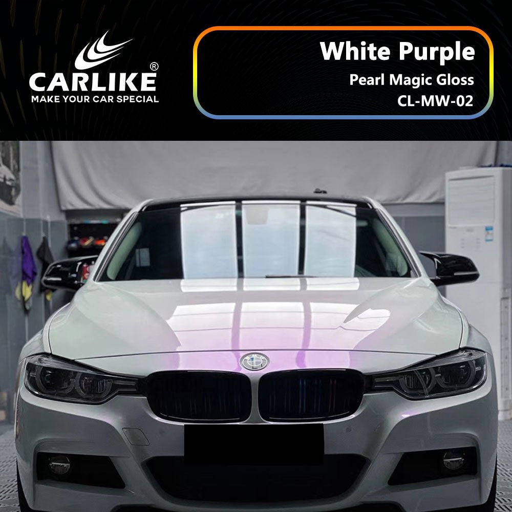 CARLIKE CL-MW-02P Pearl Magic Gloss White Purple Vinyl PET Liner - CARLIKE WRAP