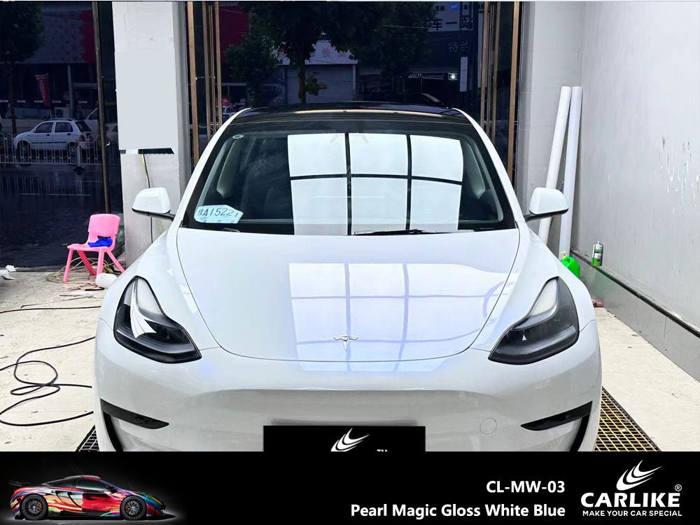 CARLIKE CL-MW-03 Pearl Magic Gloss White Blue Vinyl - CARLIKE WRAP