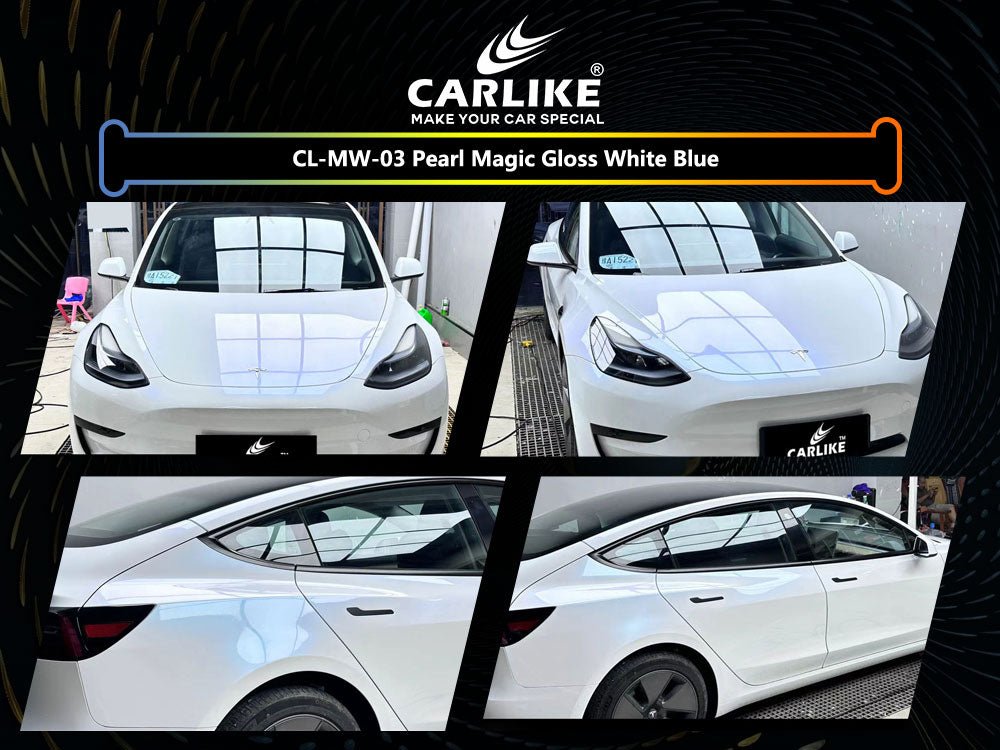 CARLIKE CL-MW-03P Pearl Magic Gloss White Blue Vinyl PET Liner - CARLIKE WRAP