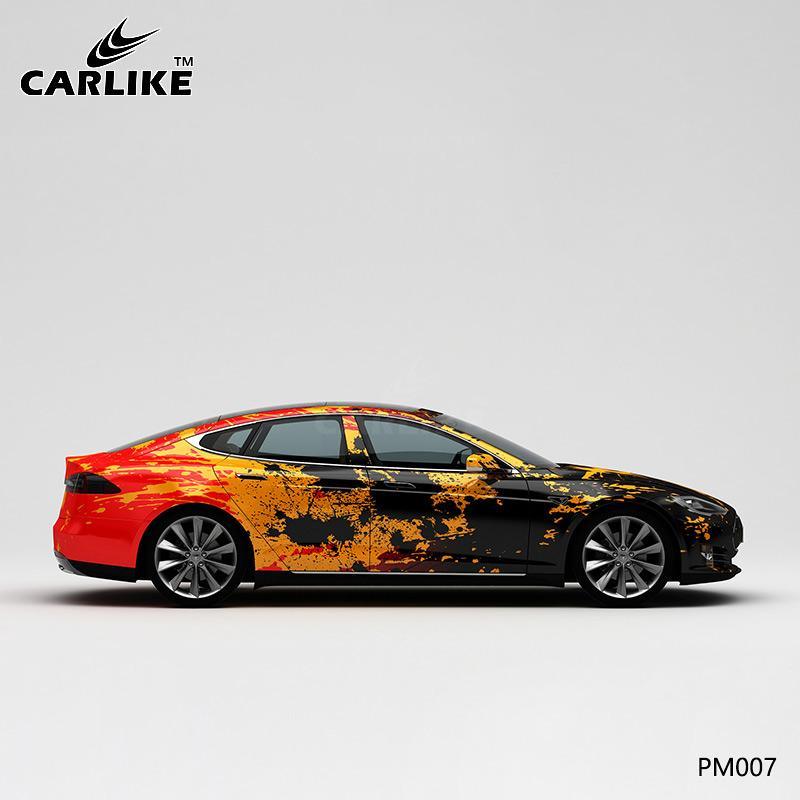 CARLIKE CL-PM007 Black Yellow Orange Color Splash-ink High-precision Printing Customized Car Vinyl Wrap - CARLIKE WRAP