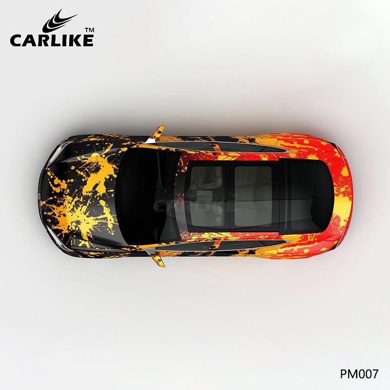 CARLIKE CL-PM007 Black Yellow Orange Color Splash-ink High-precision Printing Customized Car Vinyl Wrap - CARLIKE WRAP