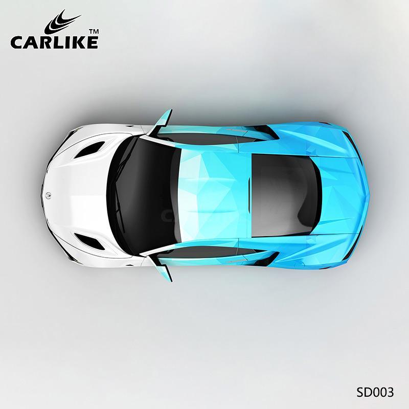 CARLIKE CL-SD003 Pattern White and Blue Plaid High-precision Printing Customized Car Vinyl Wrap - CARLIKE WRAP