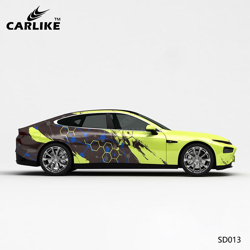 CARLIKE CL-SD013 Pattern Green and Gray Grid Splash-ink High-precision Printing Customized Car Vinyl Wrap - CARLIKE WRAP