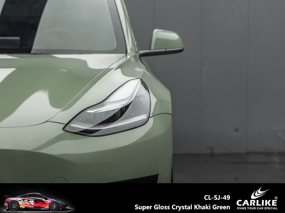 CARLIKE CL-SJ-49 Super Gloss Crystal Khaki Green Vinyl - CARLIKE WRAP
