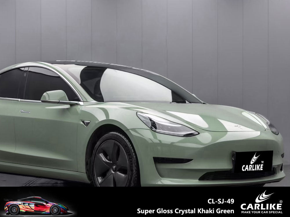 CARLIKE CL-SJ-49 Super Gloss Crystal Khaki Green Vinyl - CARLIKE WRAP