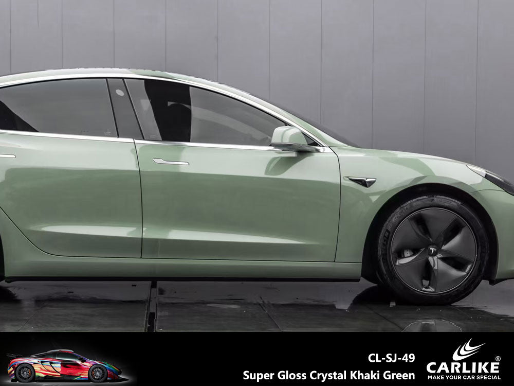 CARLIKE CL-SJ-49 Super Gloss Crystal Khaki Green Vinyl - CARLIKE WRAP