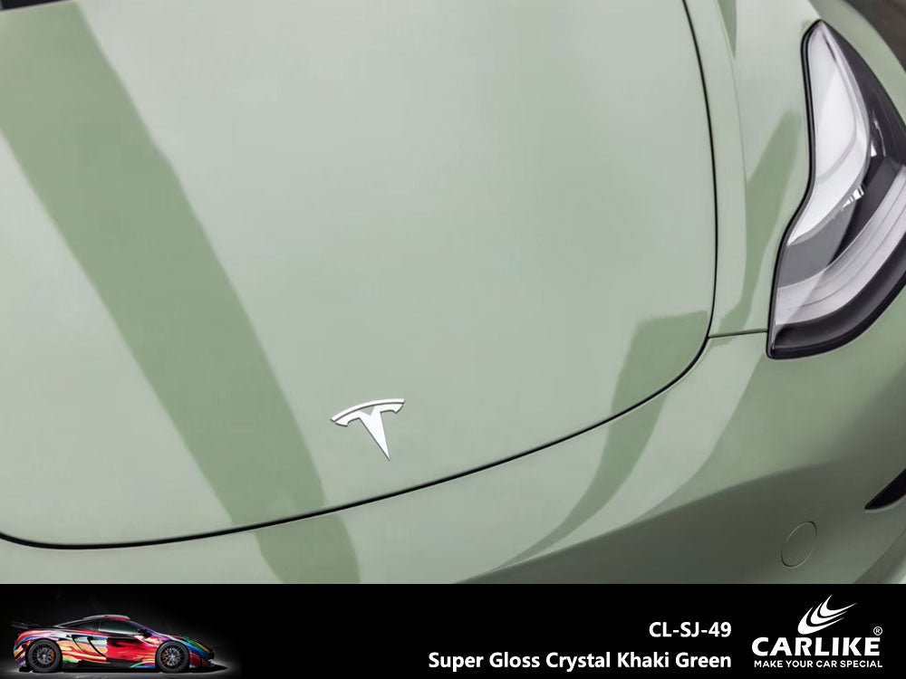CARLIKE CL-SJ-49 Super Gloss Crystal Khaki Green Vinyl - CARLIKE WRAP