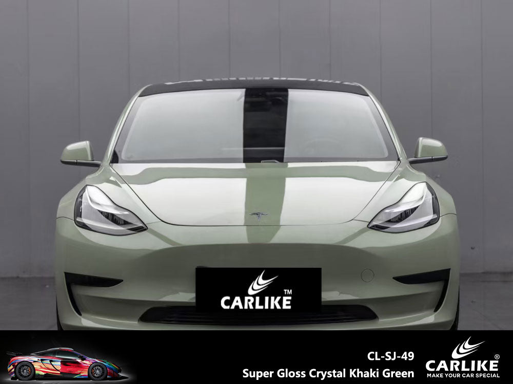 CARLIKE CL-SJ-49 Super Gloss Crystal Khaki Green Vinyl - CARLIKE WRAP