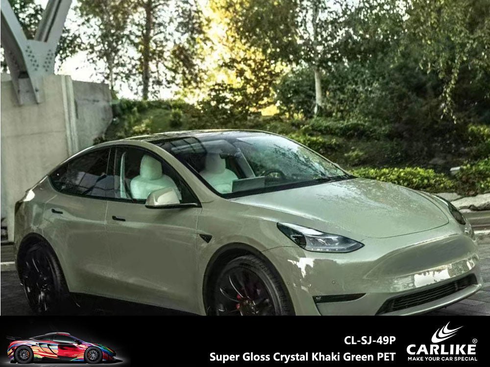 CARLIKE CL-SJ-49P Super Gloss Crystal Khaki Green Vinyl PET Liner - CARLIKE WRAP