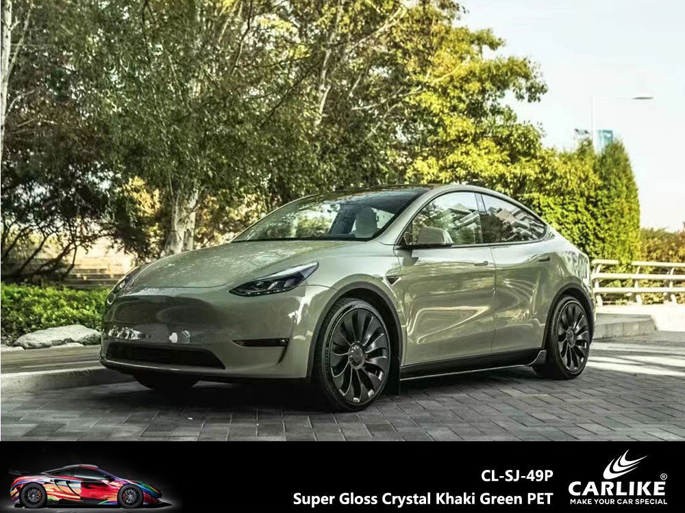 CARLIKE CL-SJ-49P Super Gloss Crystal Khaki Green Vinyl PET Liner - CARLIKE WRAP