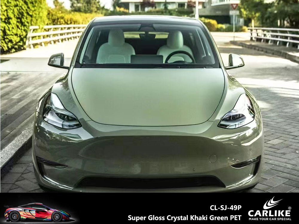 CARLIKE CL-SJ-49P Super Gloss Crystal Khaki Green Vinyl PET Liner - CARLIKE WRAP
