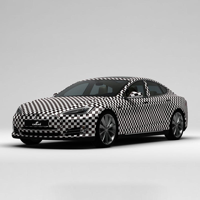 CARLIKE CL-WL013 Pattern Black and White Grid High-precision Printing Customized Car Vinyl Wrap - CARLIKE WRAP