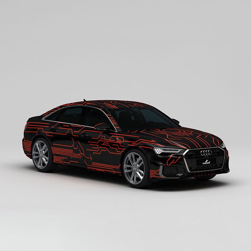CARLIKE CL-WL014 Pattern Black Red Circuit High-precision Printing Customized Car Vinyl Wrap - CARLIKE WRAP