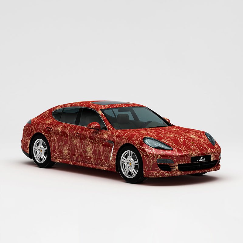 CARLIKE CL-WL016 Pattern Red Gold Flower High-precision Printing Customized Car Vinyl Wrap - CARLIKE WRAP