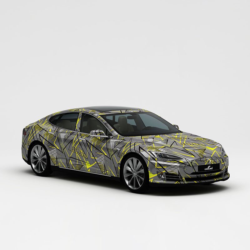 CARLIKE CL-WL017 Pattern Black Yellow Lines on Gray High-precision Printing Customized Car Vinyl Wrap - CARLIKE WRAP