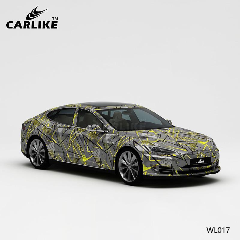 CARLIKE CL-WL017 Pattern Black Yellow Lines on Gray High-precision Printing Customized Car Vinyl Wrap - CARLIKE WRAP