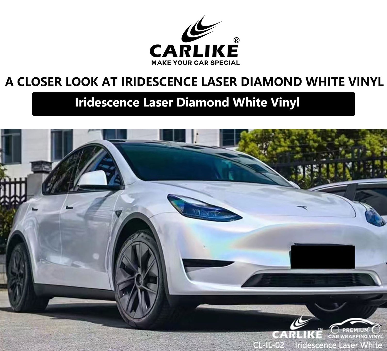 A Closer Look at CARLIKE CL-IL-02: Iridescence Laser Diamond White Vinyl - CARLIKE WRAP