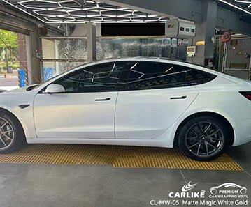 CARLIEK CL-MW-05 magic chameleon matte white to gold vinyl for tesla - CARLIKE WRAP