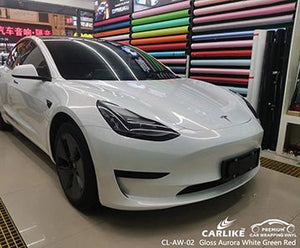 CARLIKE CL-AW-02 gloss aurora white to green red vinyl for tesla