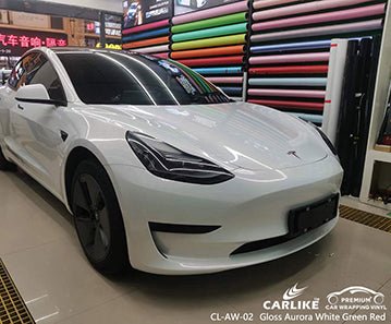 CARLIKE CL-AW-02 gloss aurora white to green red vinyl for tesla - CARLIKE WRAP